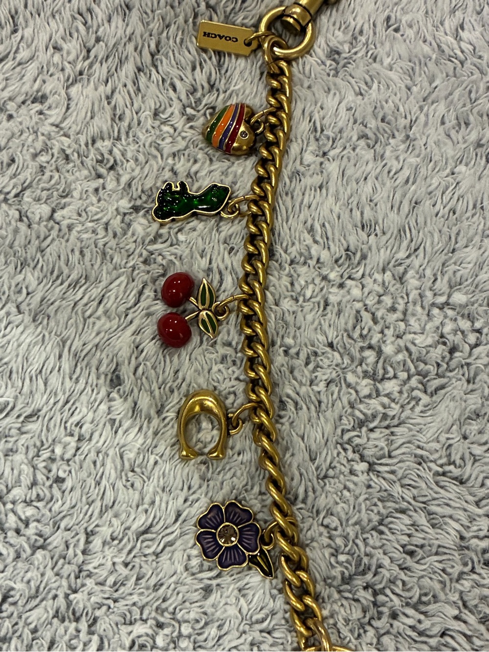 COACH Gold-Tone bag Charm with Red, Green, Purple & Multicolor Charms
